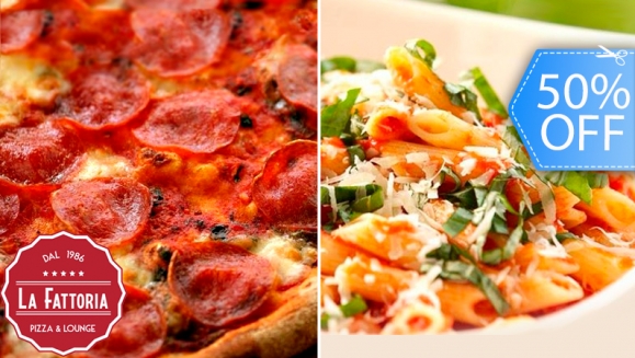[Image: ¡Paga Q125 en vez de Q250 por 2 Pizzas New York Style de 13’’ (8 Porciones Cada Una) ó 2 Pastas Premium a Elección + 2 Bebidas Naturales en La Fattoria!m]