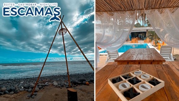 [Image: ¡Paga $15 en Lugar de $30 por Day Pass para 2 Personas Consumible en el Menú de Cócteles, Ceviches y Todas Las Bebidas y Con Acceso a La Piscina y La Playa en Escamas, La Libertad!m]