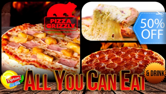 [Image: ¡Paga Q39 en lugar de Q78 por Exquisito Buffet ALL YOU CAN EAT de Pizza + ALL YOU CAN DRINK de Té Frío + Porción de Grizzly Breads a Elección en Pizza Grizzly!m]