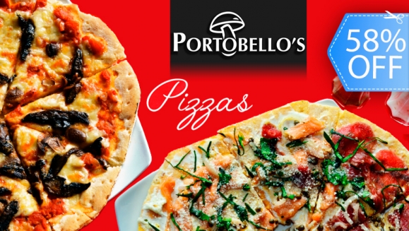 [Image: ¡Paga Q99 en lugar de Q235 por Exquisita Pizza o Pizzaccio (Pizza y Carpaccio) Artesanal Grande a Elección + 2 Copas de Vino o Bebida a Elección en Restaurante Portobello´s!m]