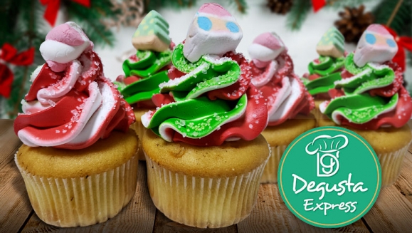 [Image: ¡Hasta La Puerta de Tu Casa u Oficina! ¡Paga $19 en Lugar de $38.75 por Pastel de Chocolate o de Caramelo con Frutas para 30 Personas con Entrega a Domicilio + 6 Cupcakes Decorados con Crema!m]