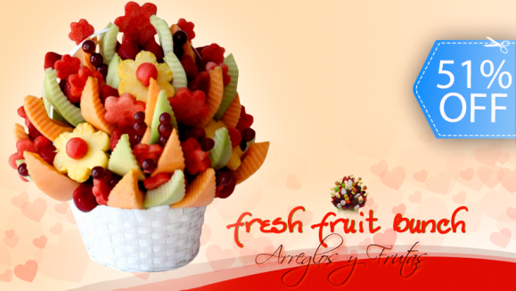 [Image: ¡Paga Q190 en lugar de Q385 por Arreglo Frutal de San Valentín con 75 Pinchos en Forma de Flores de Fresh Fruit Bunch!m]