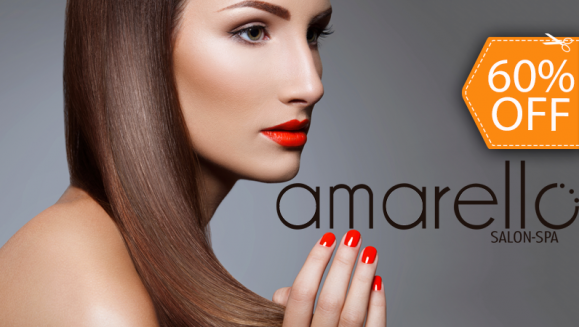 [Image: ¡Paga $38 en lugar $95 por Alisado de Keratina + Depilación de Cejas o Bozo + Secado o Planchado + Masaje Relajante de Pies + Maquillaje de Uñas en Manos y Pies en Amarello Salón-Spa!m]