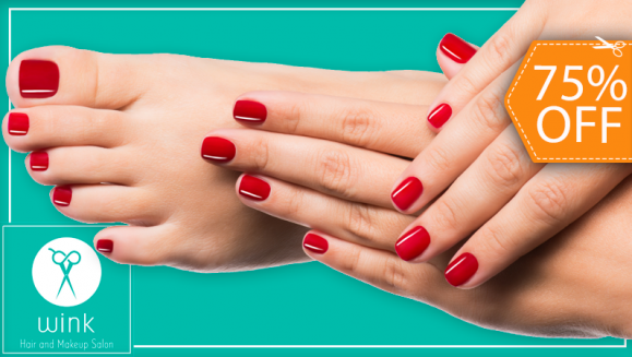 [Image: ¡Paga $10 en lugar de $40 por Manicure Spa + Pedicure Spa + Lavado Capilar + Limpieza de Puntas + Planchado o Secado en Wink!m]