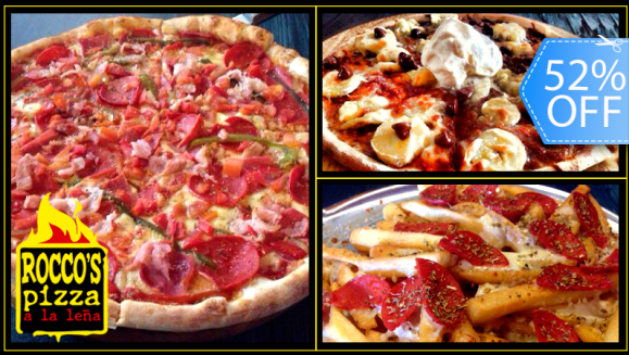 [Image: ¡Paga Q129 en vez de Q268 por Entrada Pizza Fries (Papas Fritas, Pepperoni, Orégano y Mozzarella) + Pizza Gigante Gourmet + Pichel de Bebida + Postre de Pizza Dulce a la Moda (Nutella, Banano, Chispas de Chocolate y Bola de Helado) en Rocco's Pizza!m]