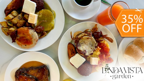 [Image: ¡All You Can Eat en Linda Vista Garden! ¡Paga $11 en Vez de $16.95 por Desayuno Buffet Para 1 Persona que Incluye: Huevos, Pancakes, Frijoles, Pupusas, Tamales, Tocinos, Chorizos, Plátanos, Salsas, Quesos, Yogurt, Fruta, Postres, Jugos y Más!m]