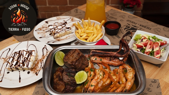 [Image: ¡Nueva Parrillada de Carnes y Mariscos! ¡Paga Q299 en Lugar de Q521 por “Maristierra" Familiar Hasta Para Compartir con: 1 Lb de Lomito o Puyazo + 1/2 Lb de Camarones + 1/2 Lb de Pulpo + 2 Guarniciones + Pichel de Bebida + 2 Postres!m]