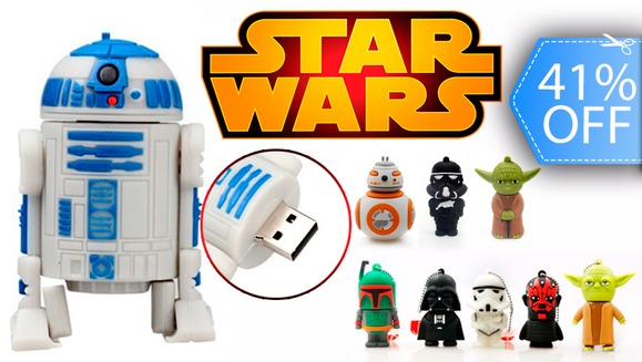 [Image: ¡Que la Fuerza te Acompañe! ¡Paga Q89 en lugar de Q150 por Memoria USB de 16 GB de los personajes de Star Wars!m]