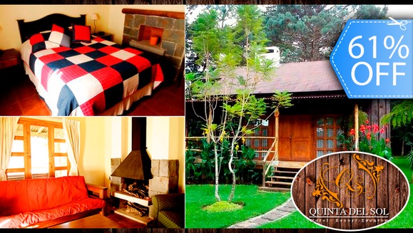 [Image: ¡Paga Q398 en vez de Q1,026 por Estadía para 2 personas en Cabaña Jr. Equipada con Sala, Chimenea, Balcón y Más + 2 Desayunos a Elección en Hotel Quinta del Sol!m]