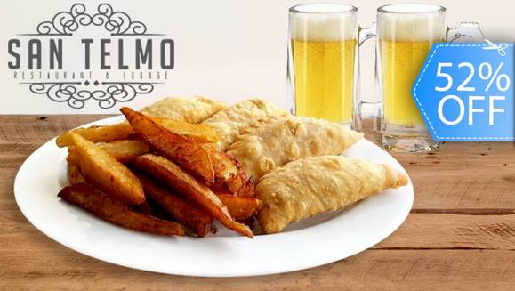 [Image: ¡Paga Q55 en lugar de Q115 por Combo para 2 con: Exquisitas Empanadas Argentinas Artesanales + Porción de Papas Fritas + 2 Tarros de Cerveza de Barril en Restaurante San Telmo!m]