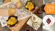 [Image: ¡Una Explosión de Sabor Vegano! ¡Paga $11 en Lugar de $22 por 2 Burritos Veganos + 2 Órdenes de Nachos con Queso + 2 Tés Helados + 2 Cupcakes!m]