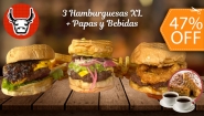 [Image: ¡Paga $23 en Lugar de $43.75 por 3 Hamburguesas XL + 3 Papas + 3 Sodas + 2 Porciones de Budín + 2 Cafés Americanos!m]