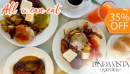 [Image: ¡All You Can Eat en Linda Vista Garden! ¡Paga $11 en Vez de $16.95 por Desayuno Buffet Para 1 Persona que Incluye: Huevos, Pancakes, Frijoles, Pupusas, Tamales, Tocinos, Chorizos, Plátanos, Salsas, Quesos, Yogurt, Fruta, Postres, Jugos y Más!m]