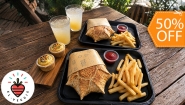 [Image: ¡Una Delicia Vegana que Debes Probar! ¡Paga $11 en Lugar de $22 por 2 Star Wraps Veganos + 2 Ordenes de Papas + 2 Limonadas + 2 Cupcakes!m]