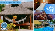 [Image: ¡Escapada Perfecta a la Playa! ¡Paga Q349 en Lugar de Q850 por 1 Noche para 2 Personas en Cabaña Tipo Hawaii con Baño Privado o Habitaciones Dobles con Baño Privado + Snacks de Desayuno + Uso de Instalaciones: Piscina, Hamacas y Más!m]