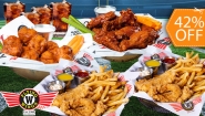 [Image: ¡Combo Delicioso en Flying Wings! ¡Paga $29.99 en Lugar de $51.75 Por 2 Órdenes de 4 Chicken Tenders con Papas + 7 Alitas + 7 Boneless + 4 Sodas!m]